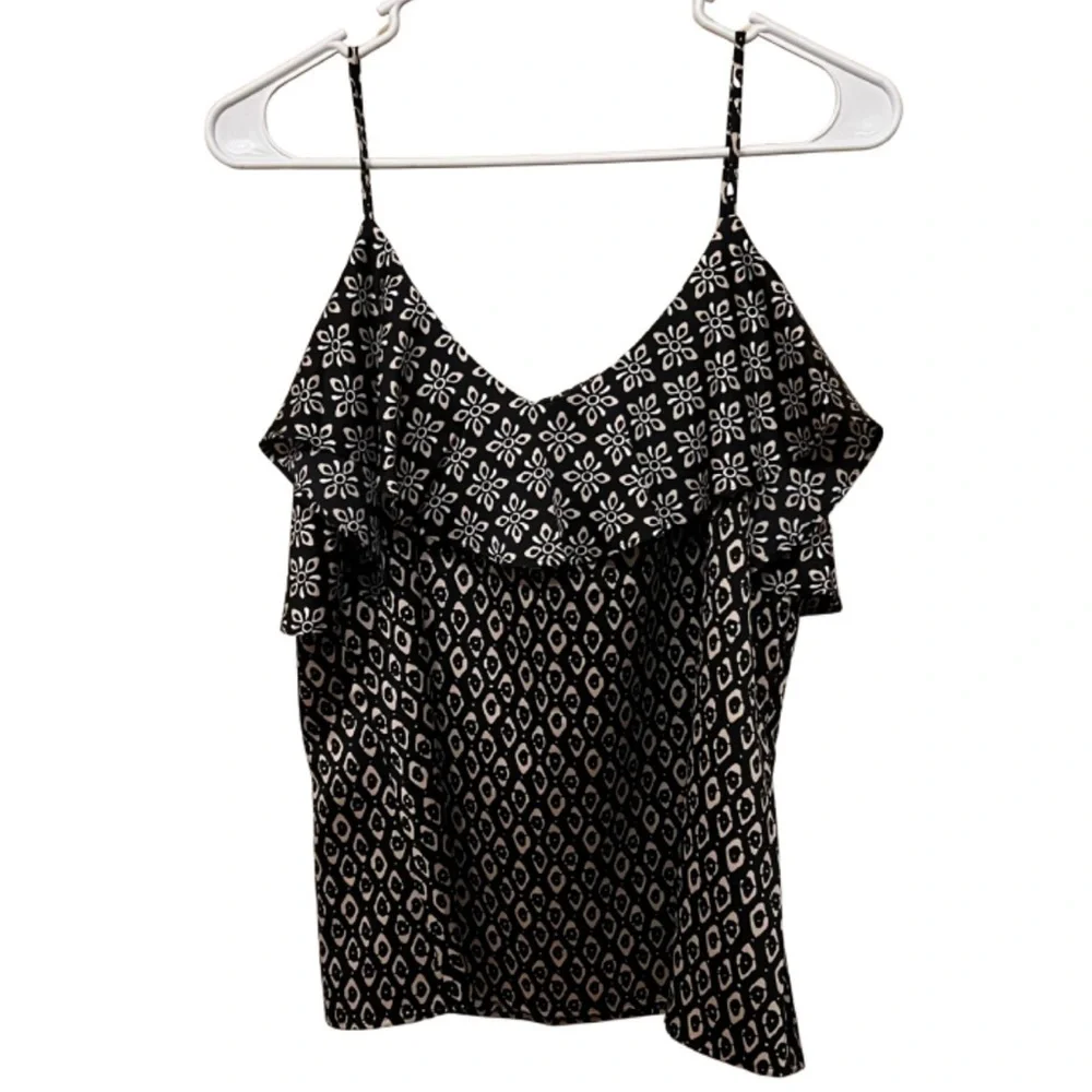 Ann Taylor Factory Black Print Ruffle Tank Top • Size Medium • NEW NO TAGS - Picture 5 of 7